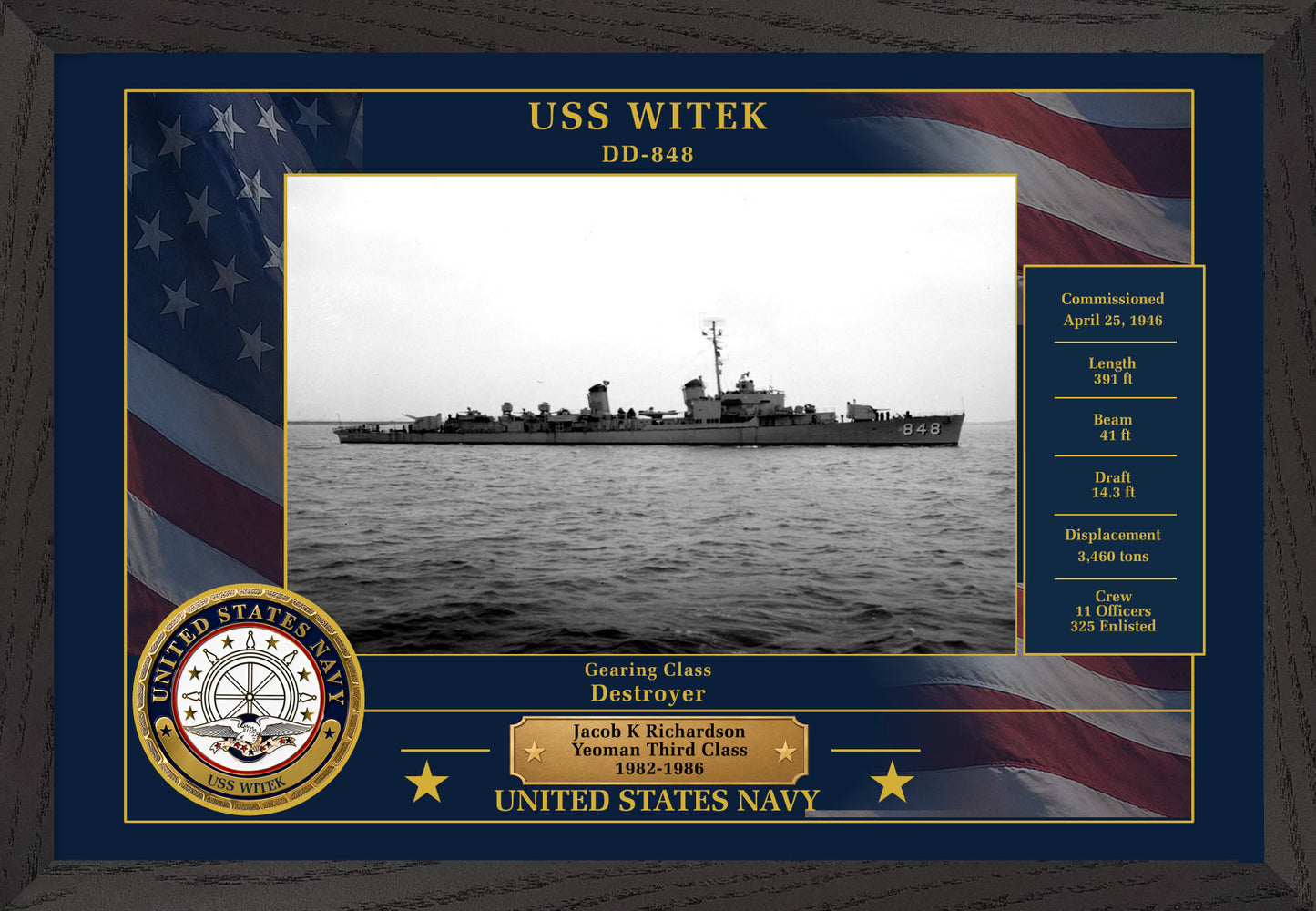 USS Witek DD-848 Framed Patriotic Photo