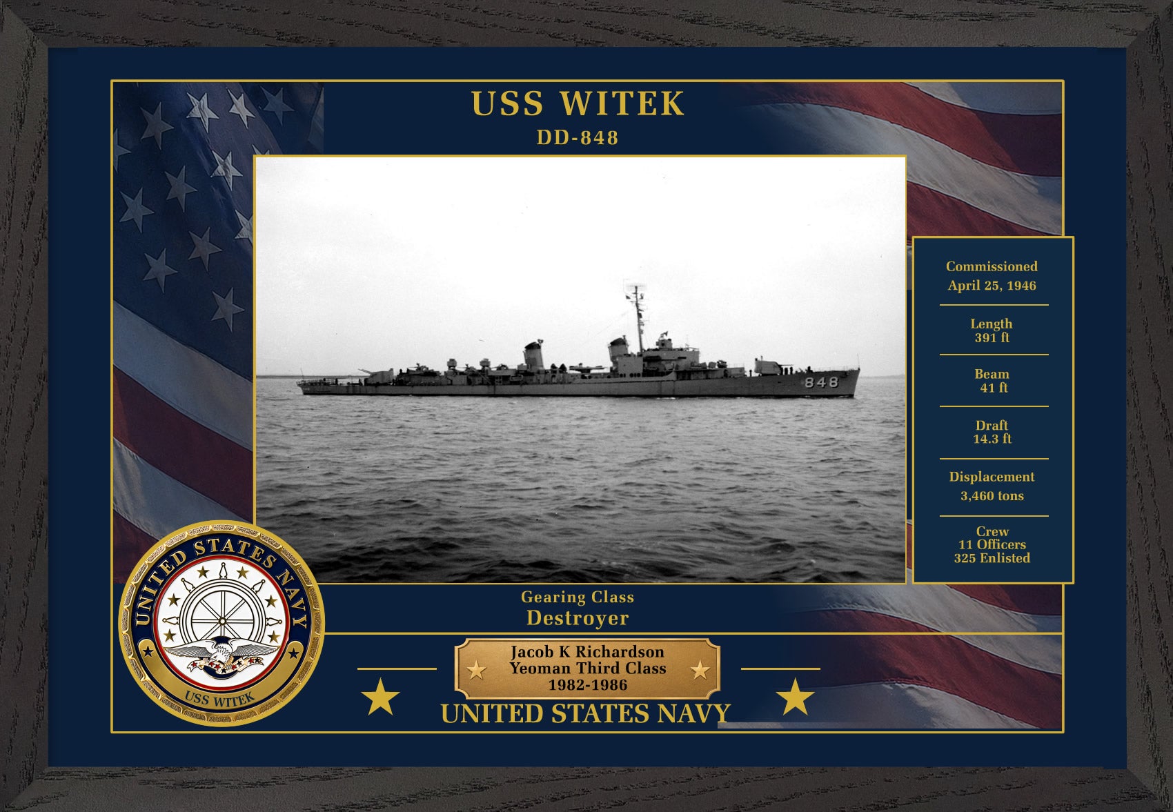 USS Witek DD-848 Framed Patriotic Photo