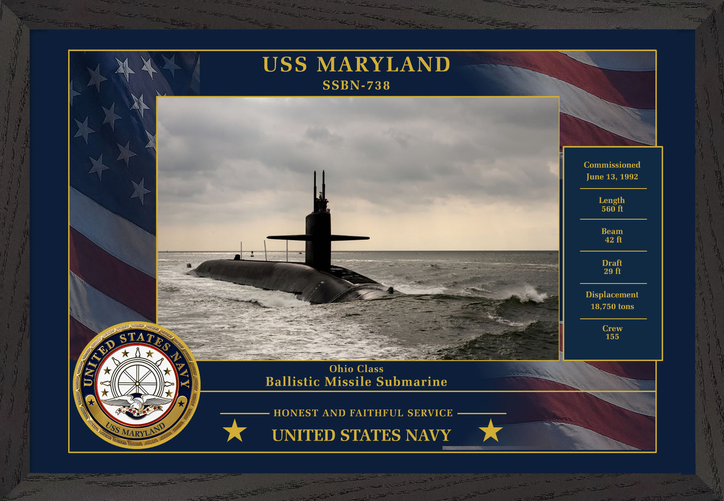 USS Maryland SSBN-738 Framed Patriotic Photo