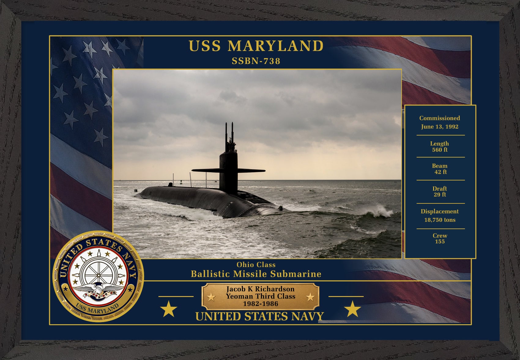 USS Maryland SSBN-738 Framed Patriotic Photo