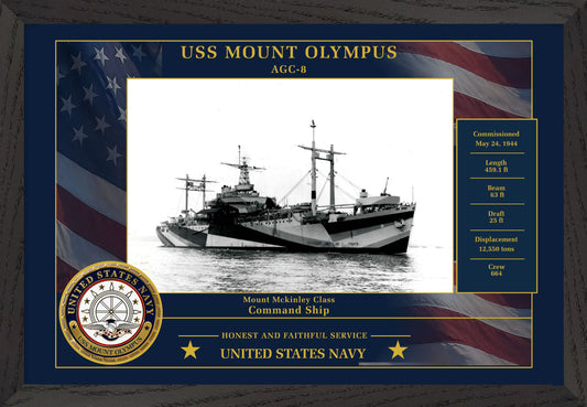 USS Mount Olympus AGC-8 Framed Patriotic Photo