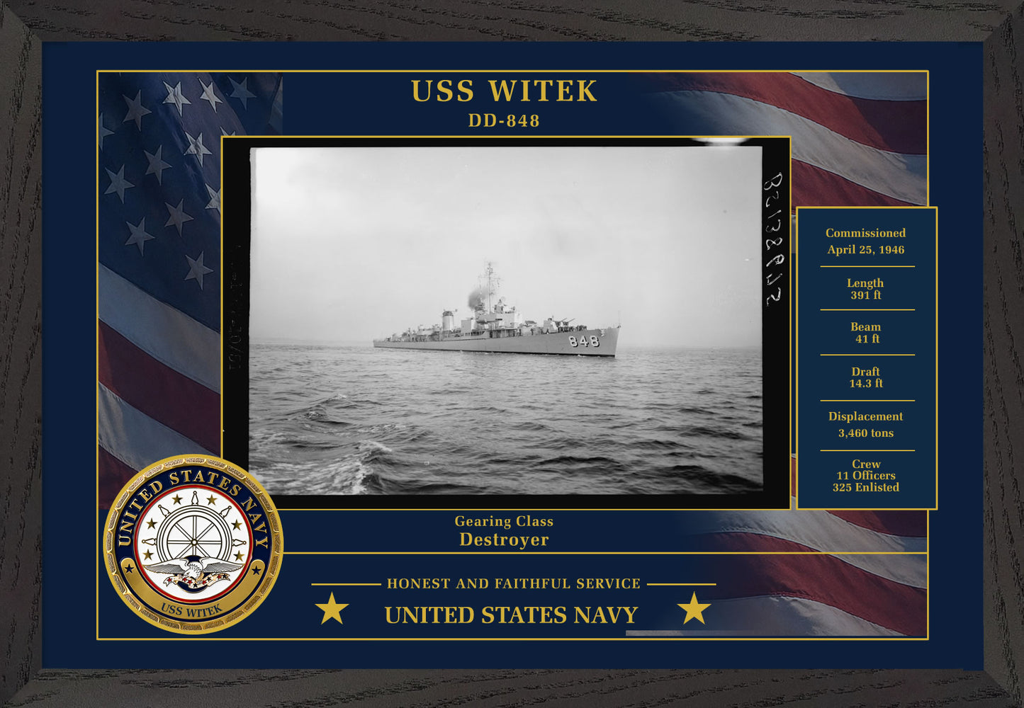 USS Witek DD-848 Framed Patriotic Photo