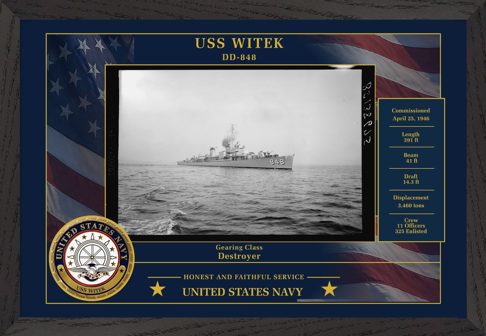 USS Witek DD-848 Framed Patriotic Photo