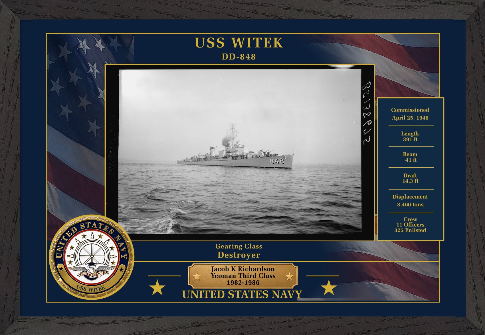 USS Witek DD-848 Framed Patriotic Photo