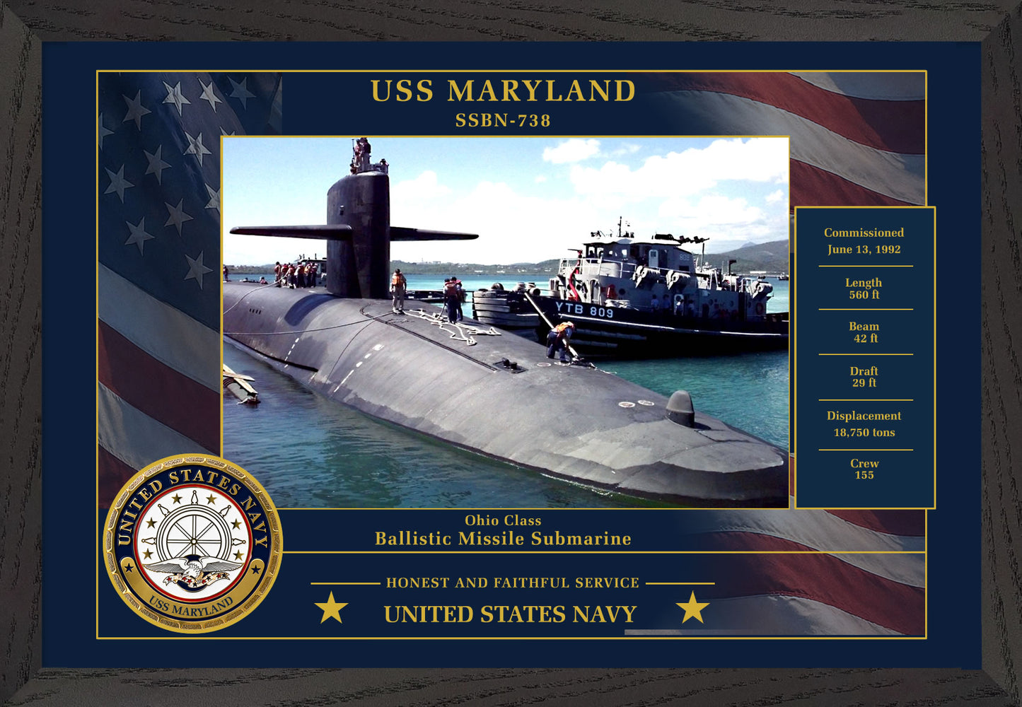 USS Maryland SSBN-738 Framed Patriotic Photo