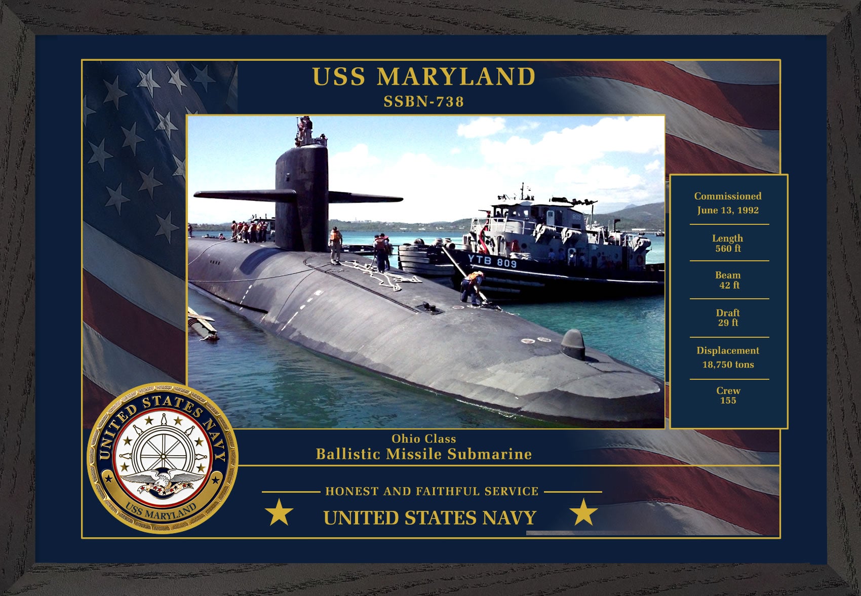 USS Maryland SSBN-738 Framed Patriotic Photo