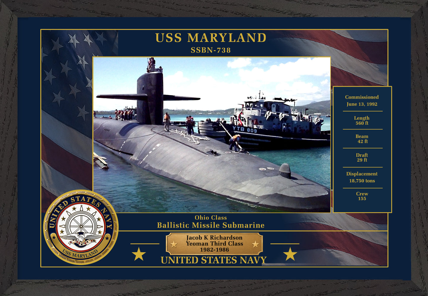 USS Maryland SSBN-738 Framed Patriotic Photo