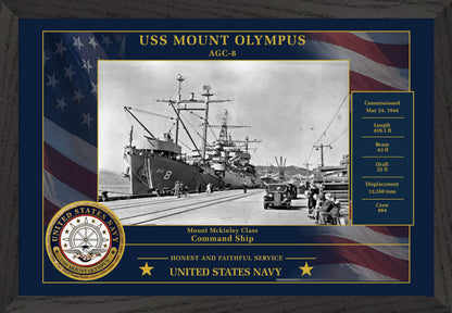 USS Mount Olympus AGC-8 Framed Patriotic Photo