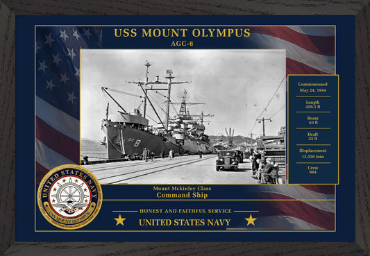 USS Mount Olympus AGC-8 Framed Patriotic Photo