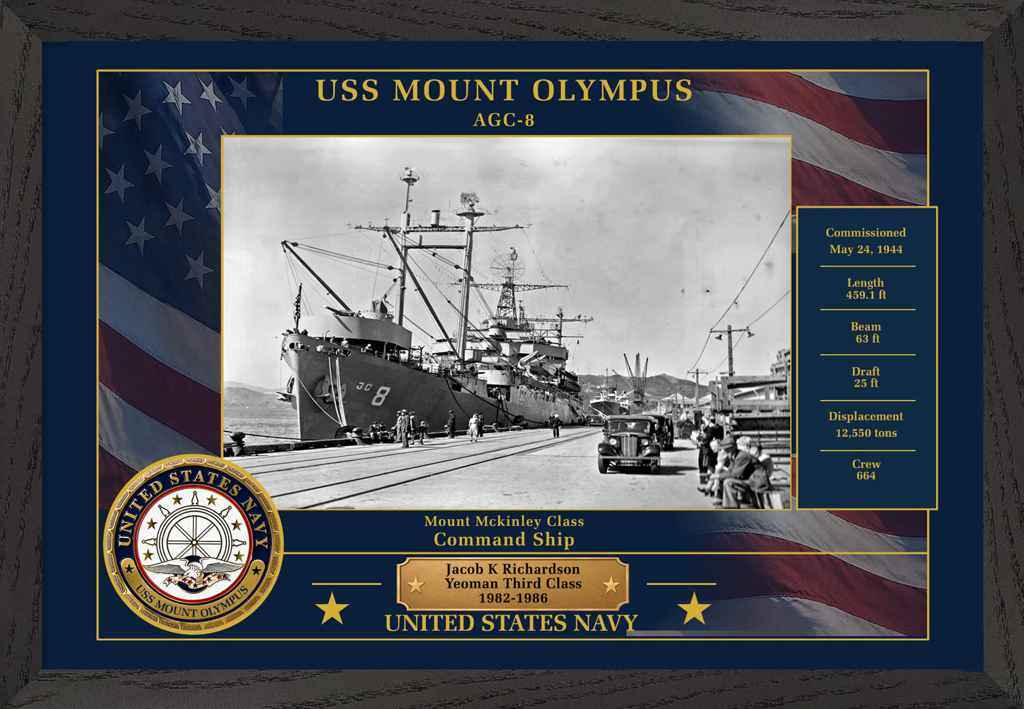 USS Mount Olympus AGC-8 Framed Patriotic Photo