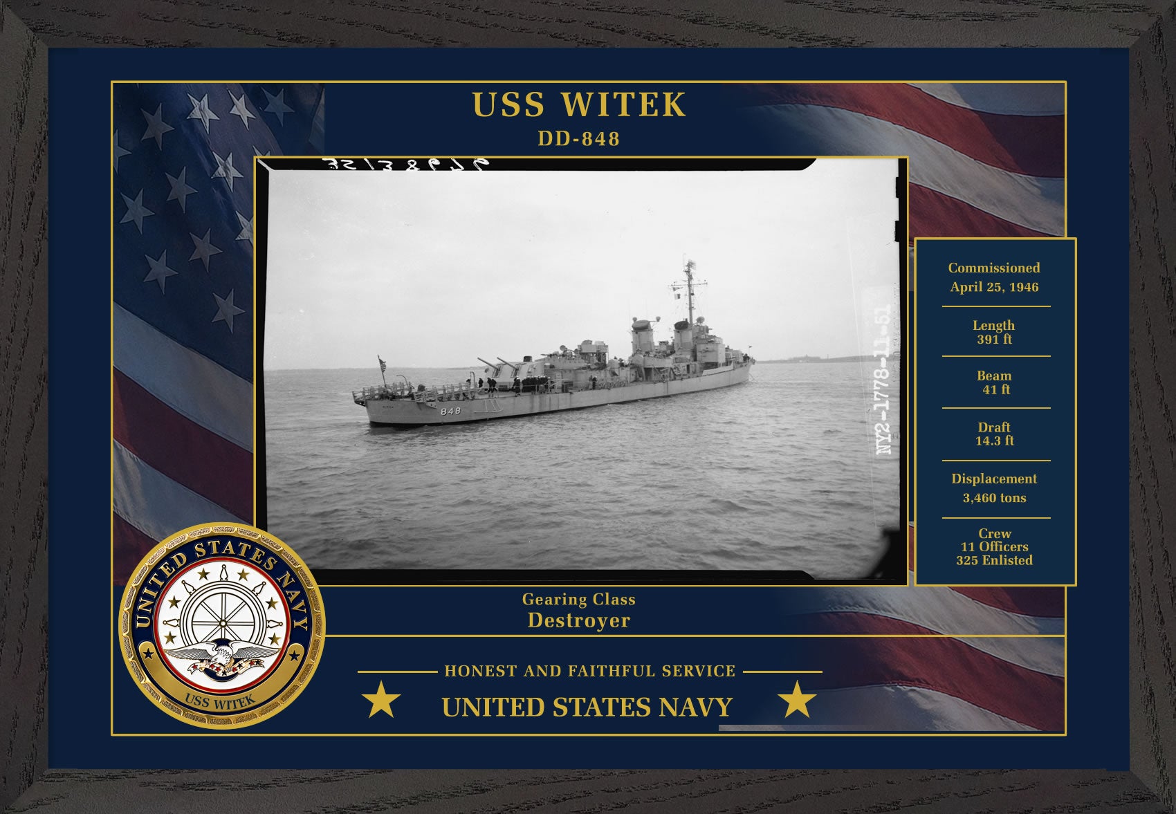 USS Witek DD-848 Framed Patriotic Photo