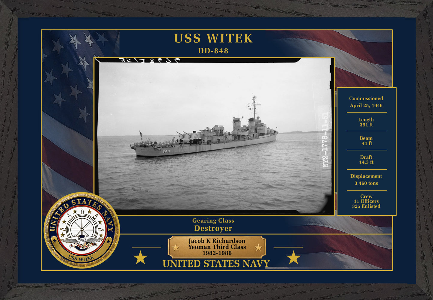 USS Witek DD-848 Framed Patriotic Photo