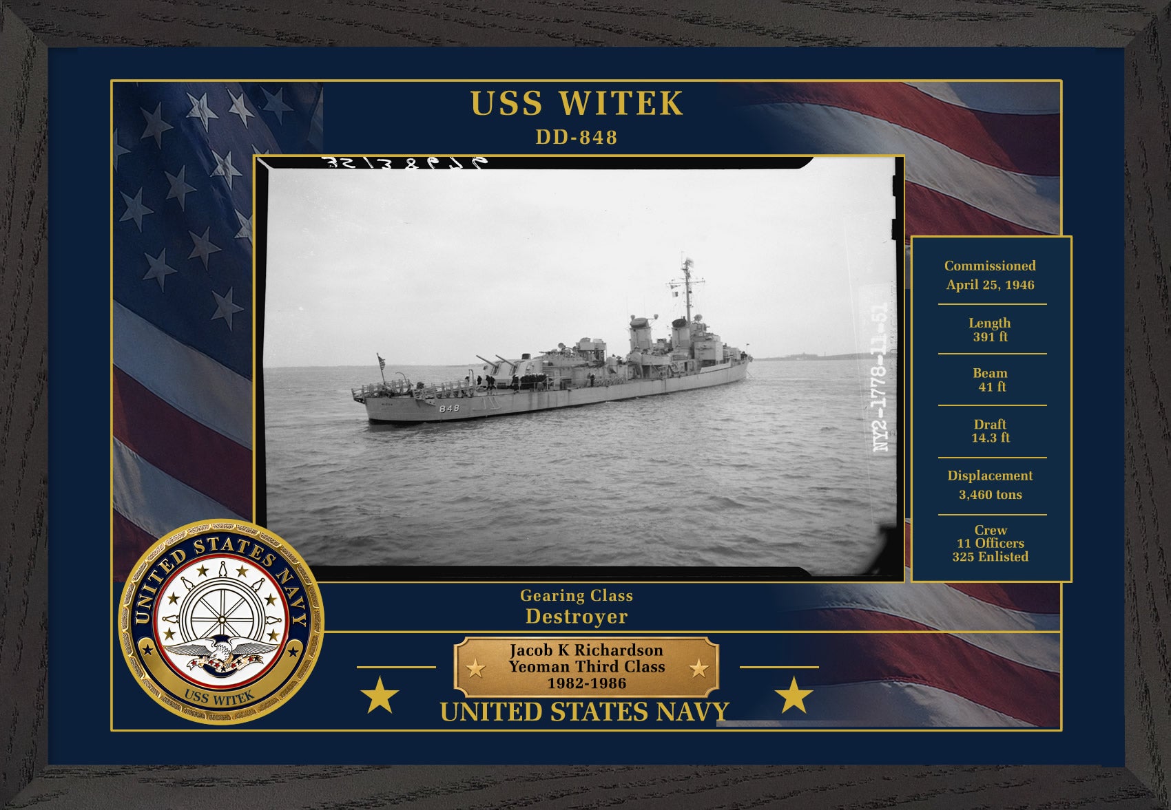 USS Witek DD-848 Framed Patriotic Photo