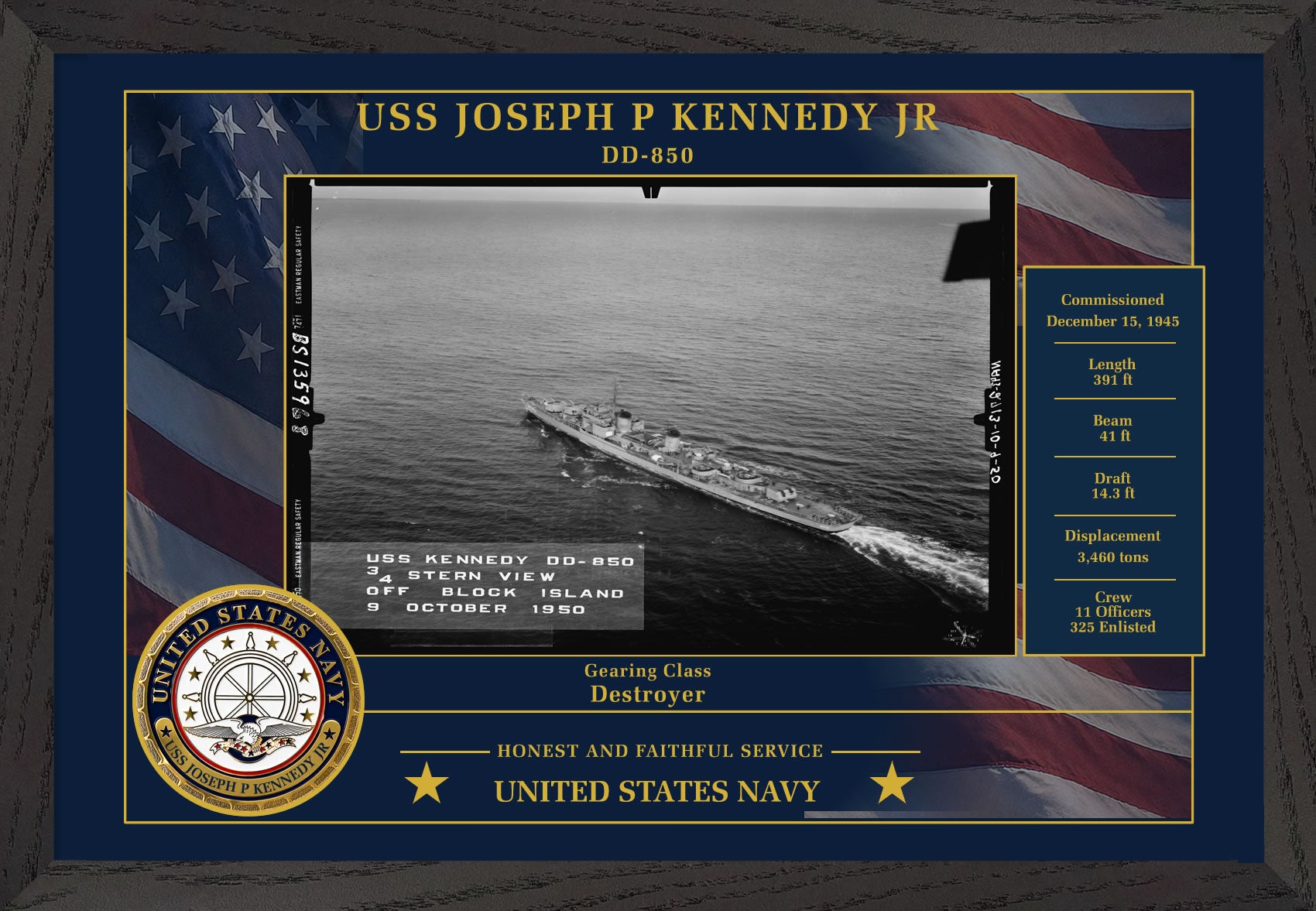 USS Joseph P Kennedy Jr DD-850 Framed Patriotic Photo