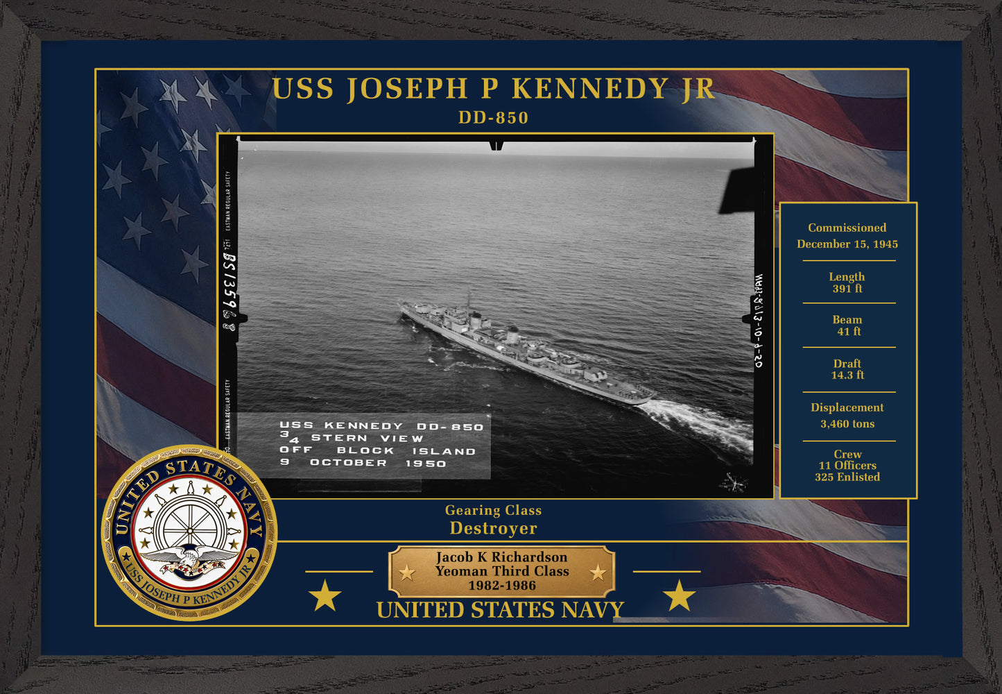 USS Joseph P Kennedy Jr DD-850 Framed Patriotic Photo
