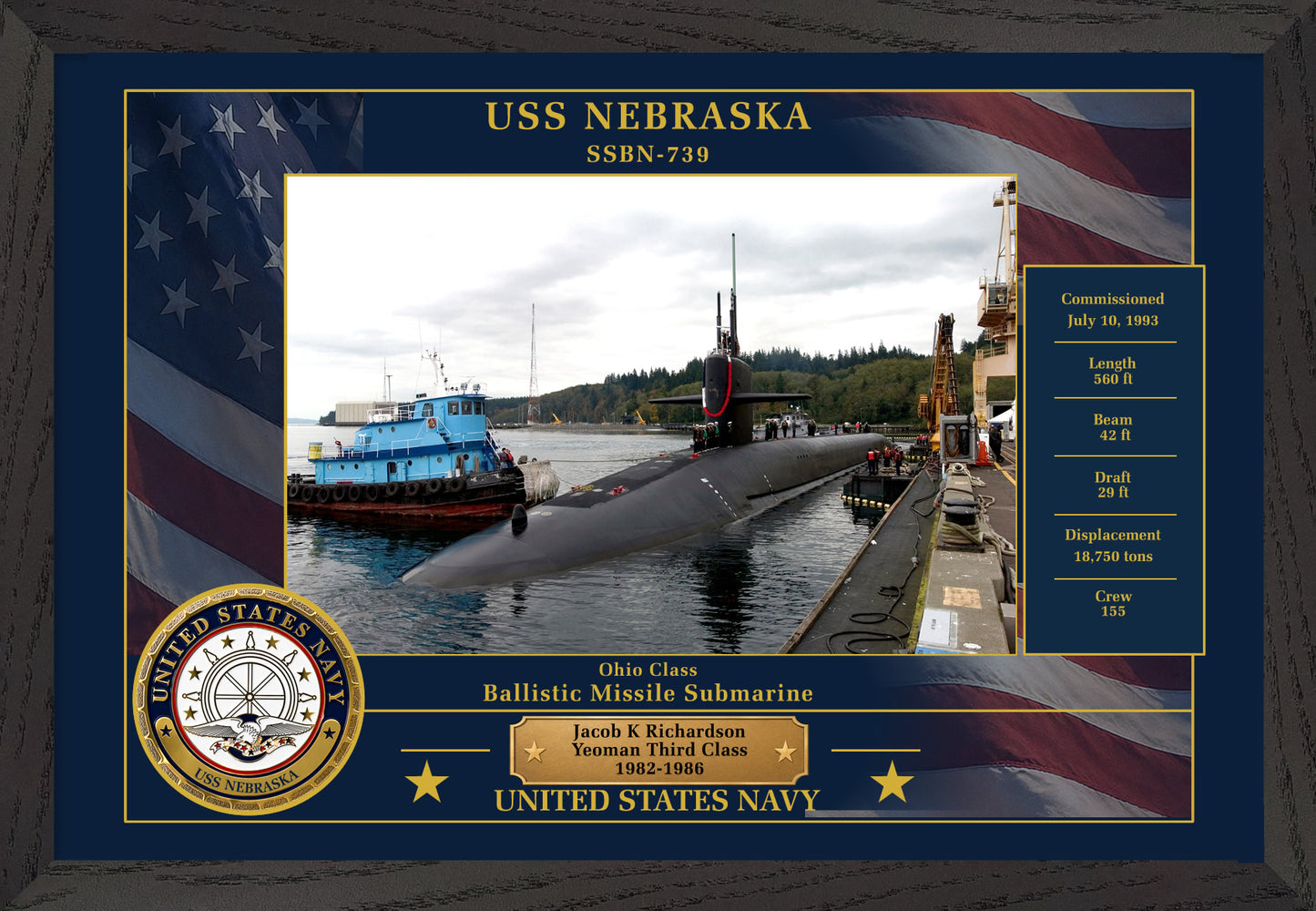 USS Nebraska SSBN-739 Framed Patriotic Photo