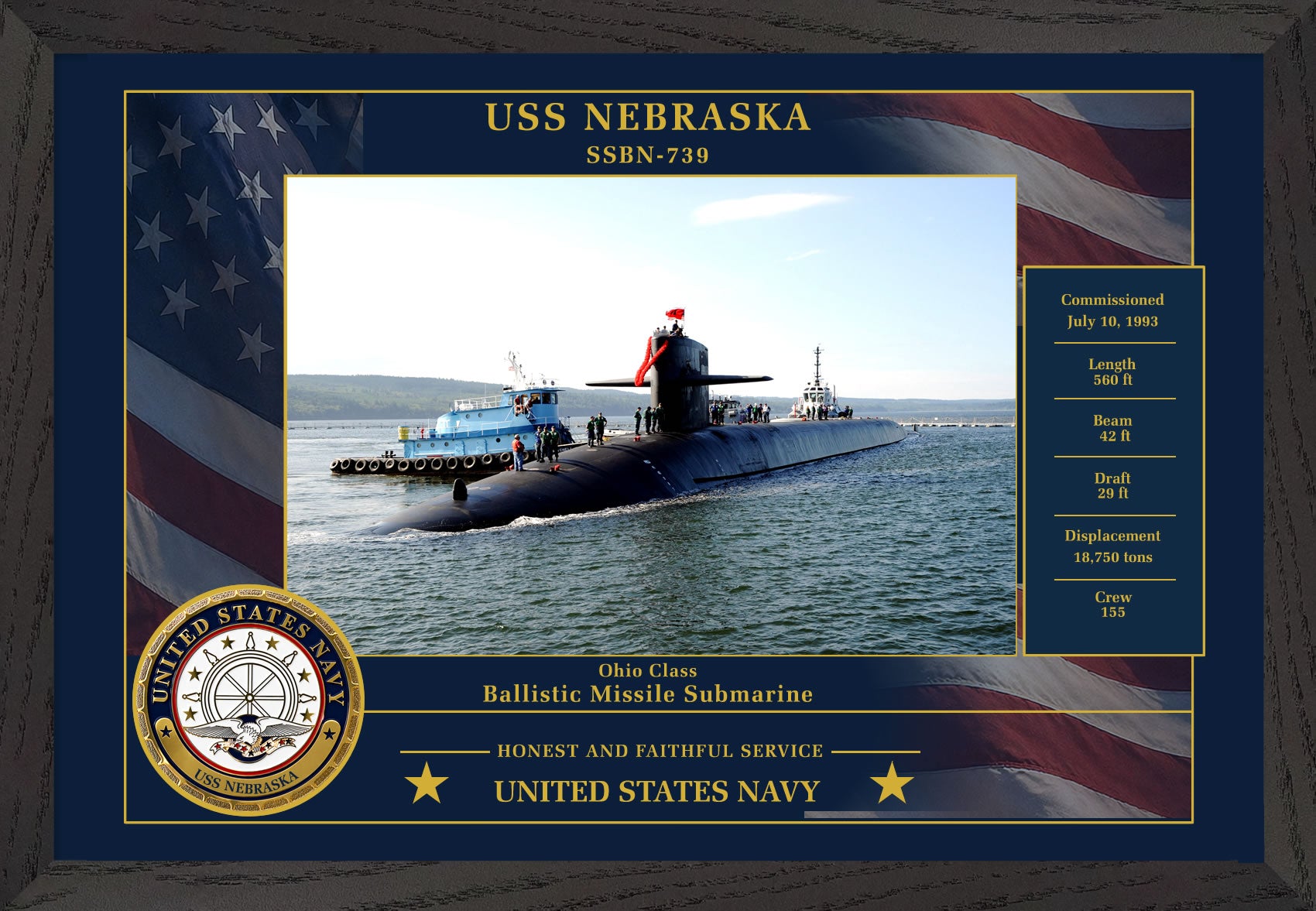 USS Nebraska SSBN-739 Framed Patriotic Photo