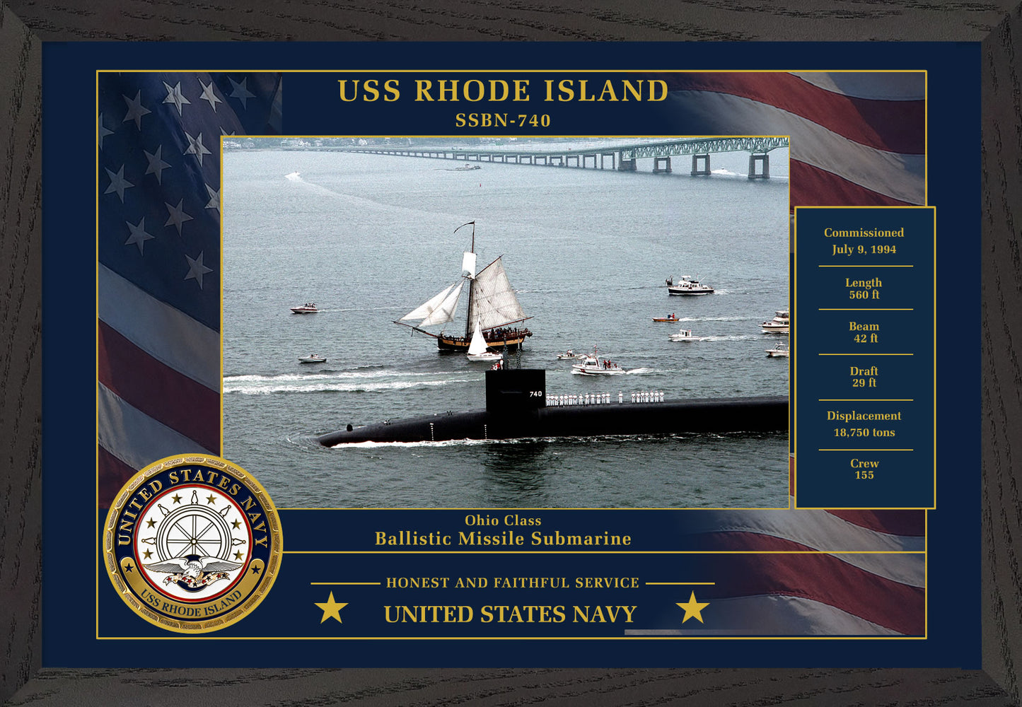 USS Rhode Island SSBN-740 Framed Patriotic Photo