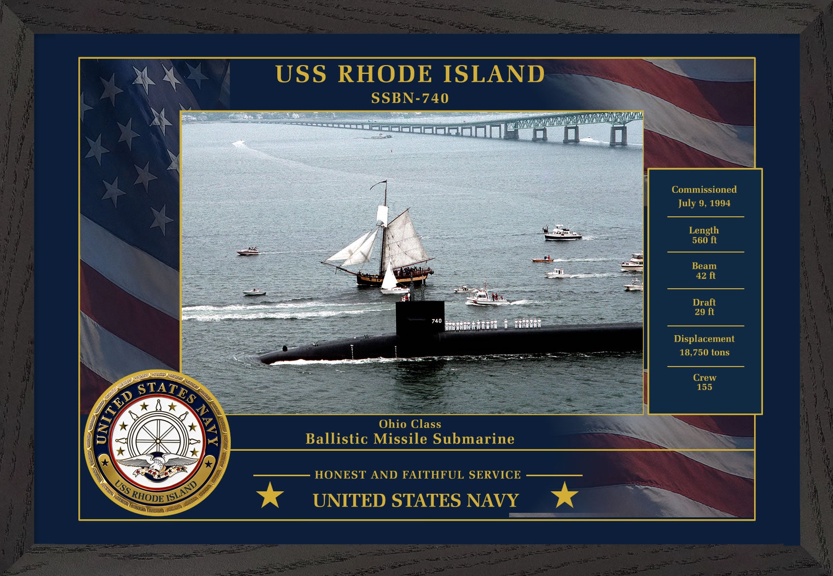 USS Rhode Island SSBN-740 Framed Patriotic Photo