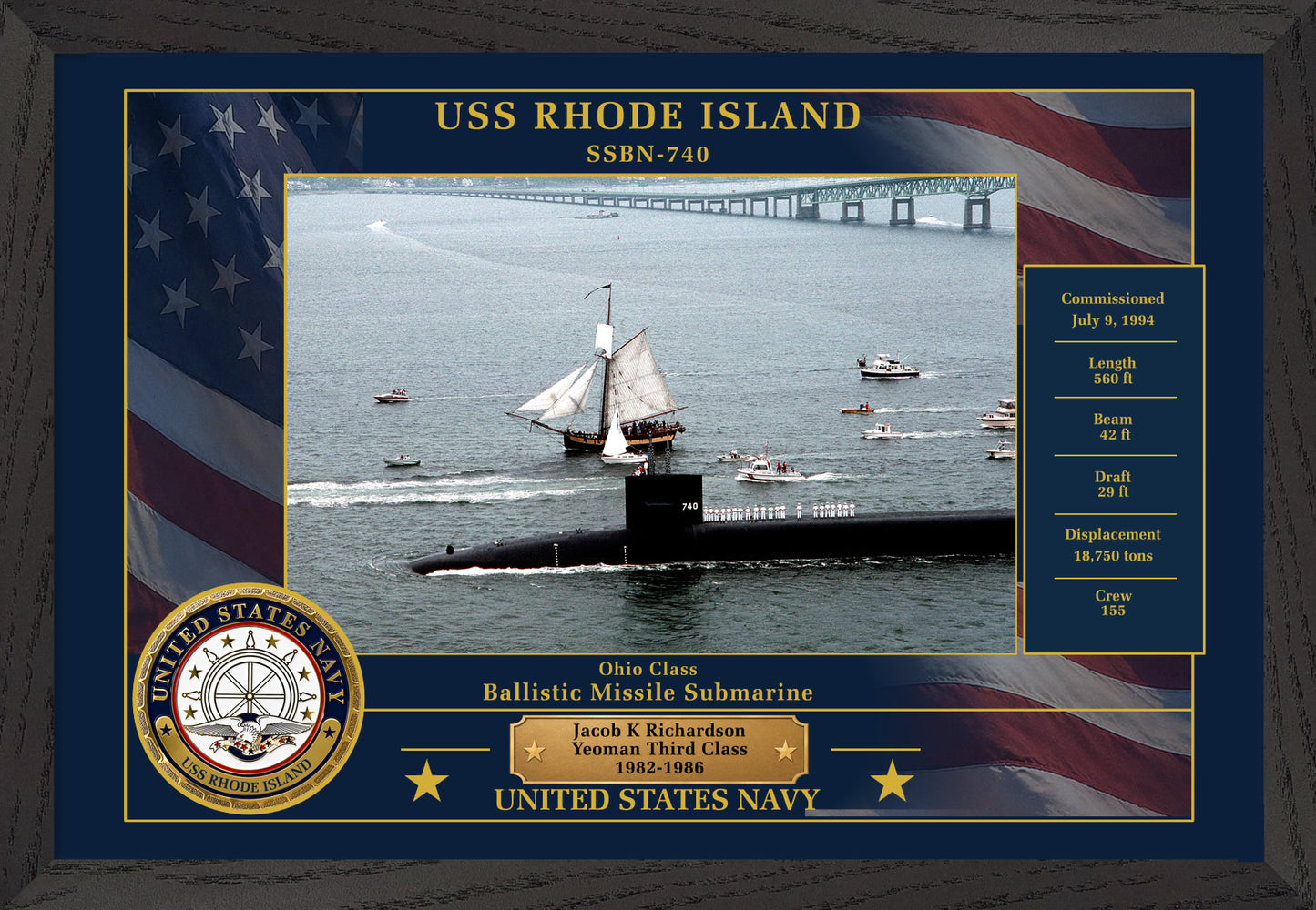 USS Rhode Island SSBN-740 Framed Patriotic Photo