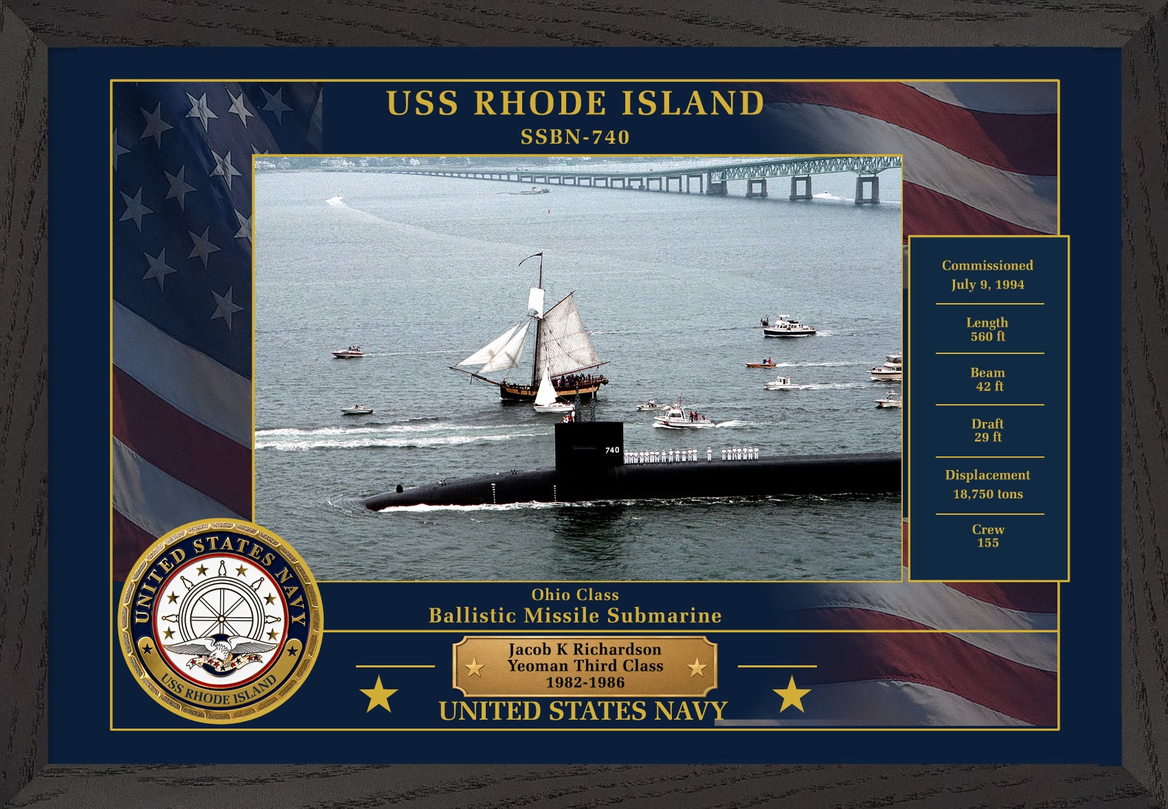 USS Rhode Island SSBN-740 Framed Patriotic Photo