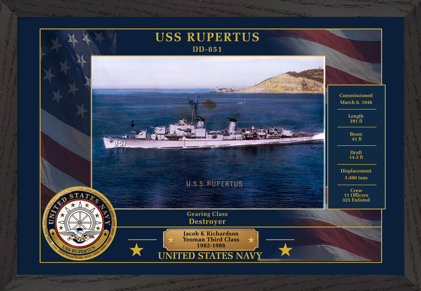 USS Rupertus DD-851 Framed Patriotic Photo