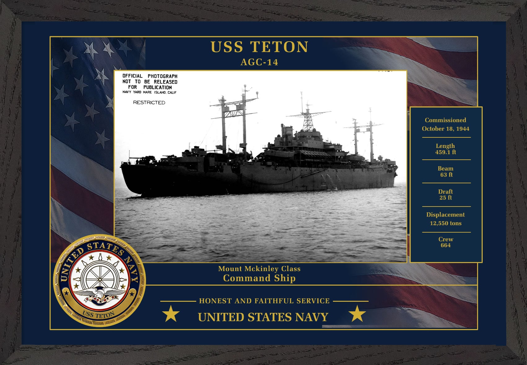 USS Teton AGC-14 Framed Patriotic Photo