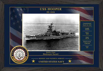 USS Hooper DE-1026 Framed Patriotic Photo
