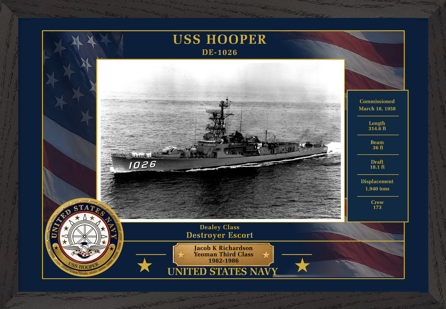 USS Hooper DE-1026 Framed Patriotic Photo
