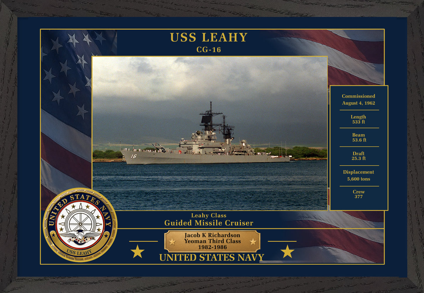 USS Leahy CG-16 Framed Patriotic Photo