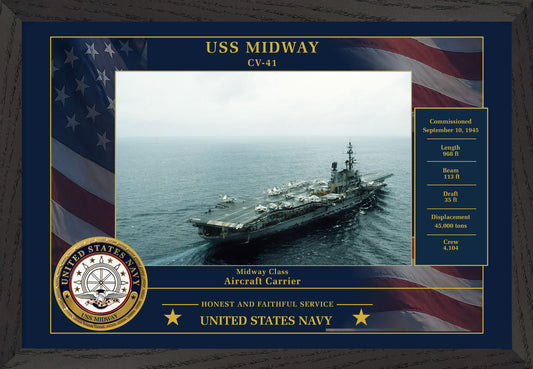 USS Midway CV-41 Framed Patriotic Photo