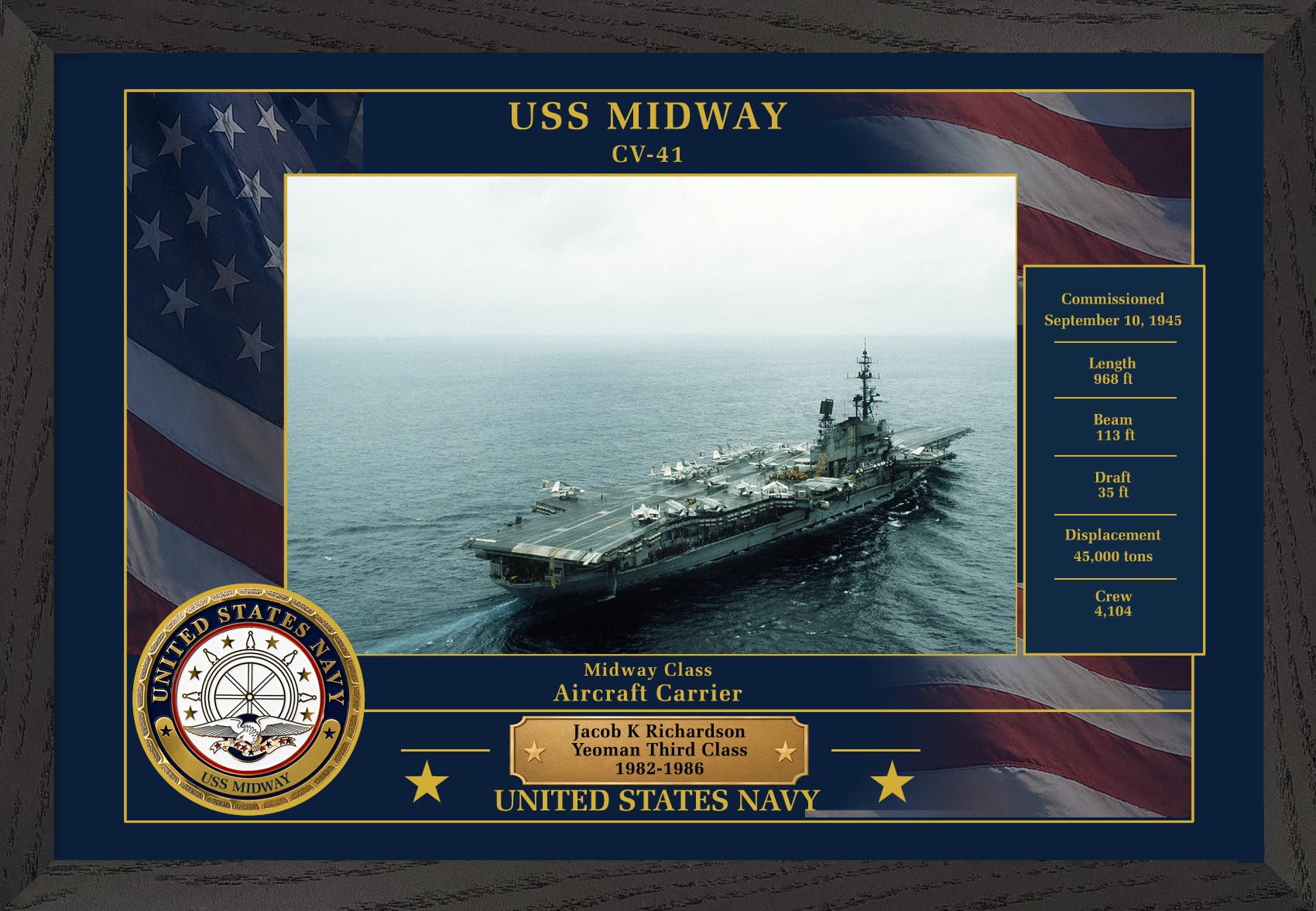 USS Midway CV-41 Framed Patriotic Photo