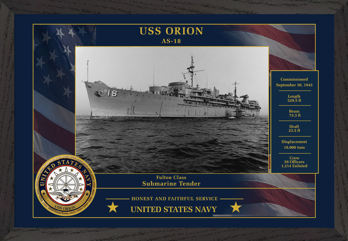 USS Orion AS-18 Framed Patriotic Photo