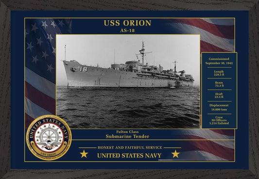 USS Orion AS-18 Framed Patriotic Photo