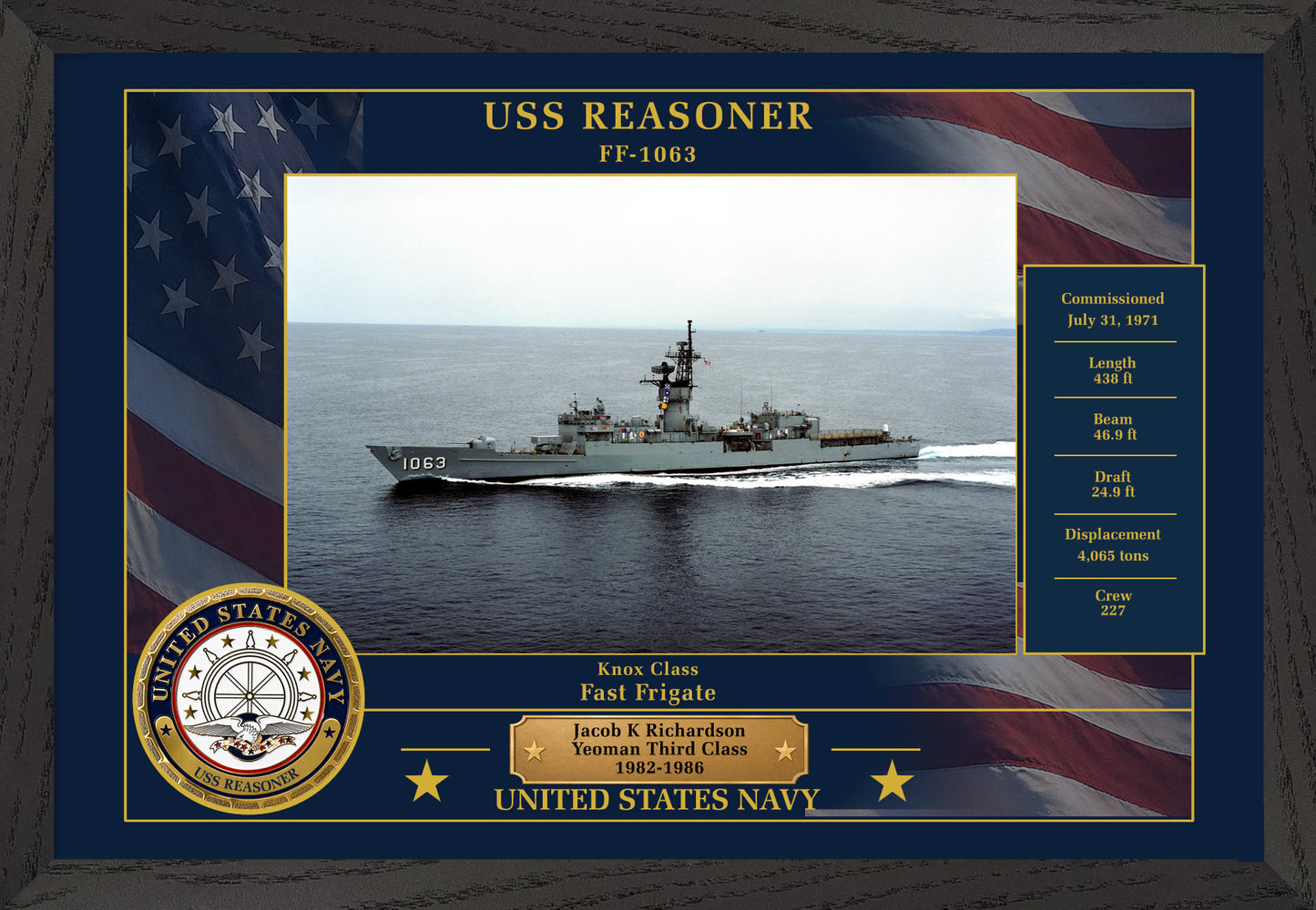 USS Reasoner FF-1063 Framed Patriotic Photo