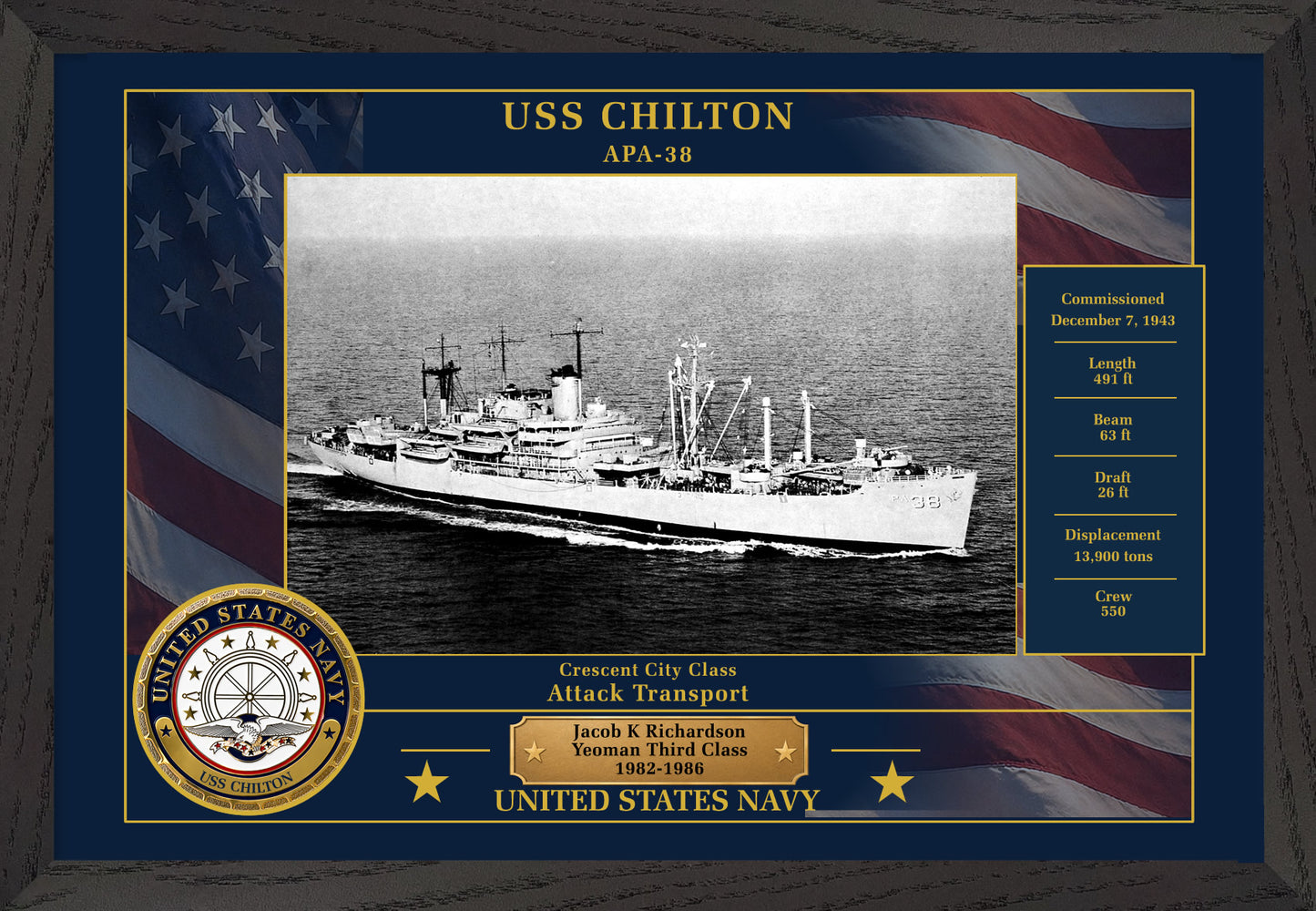 USS Chilton APA-38 Framed Patriotic Photo
