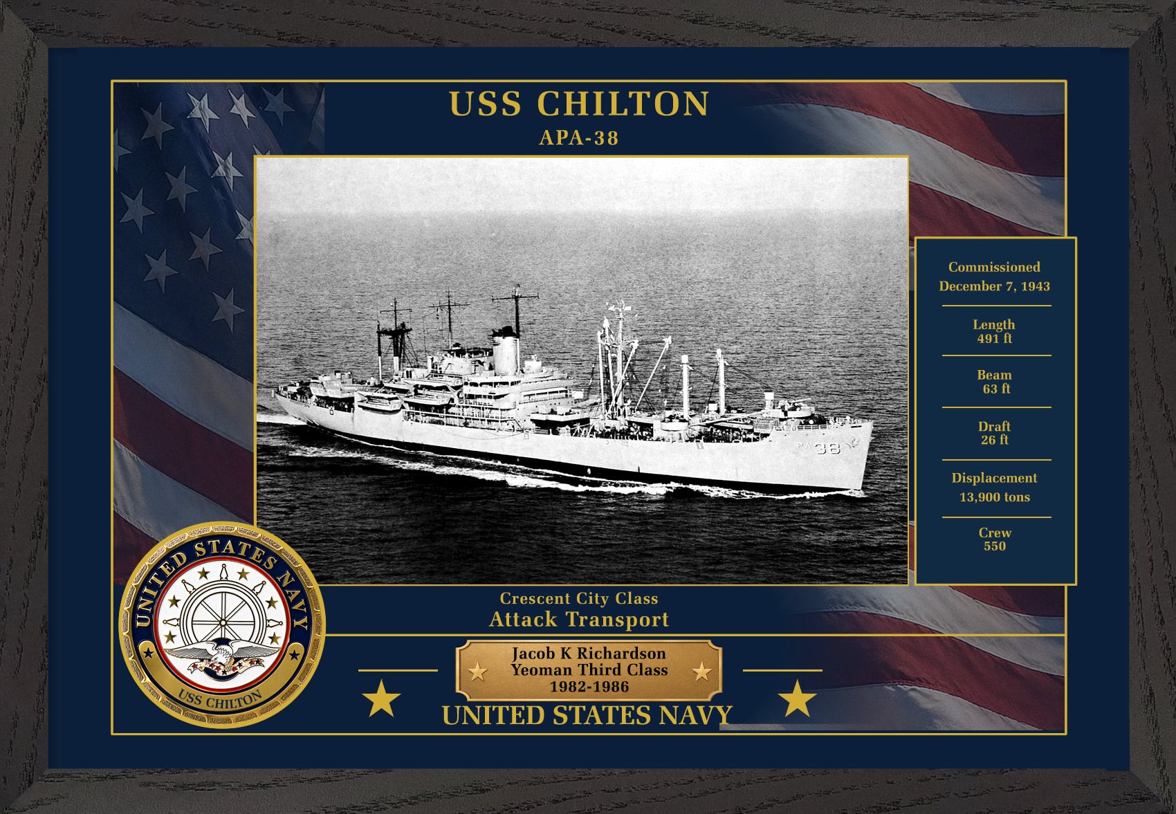 USS Chilton APA-38 Framed Patriotic Photo