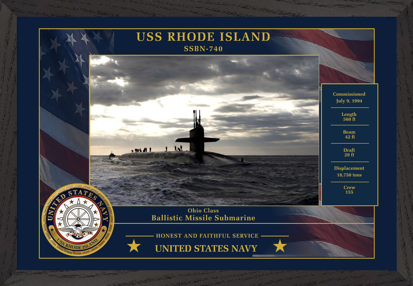 USS Rhode Island SSBN-740 Framed Patriotic Photo