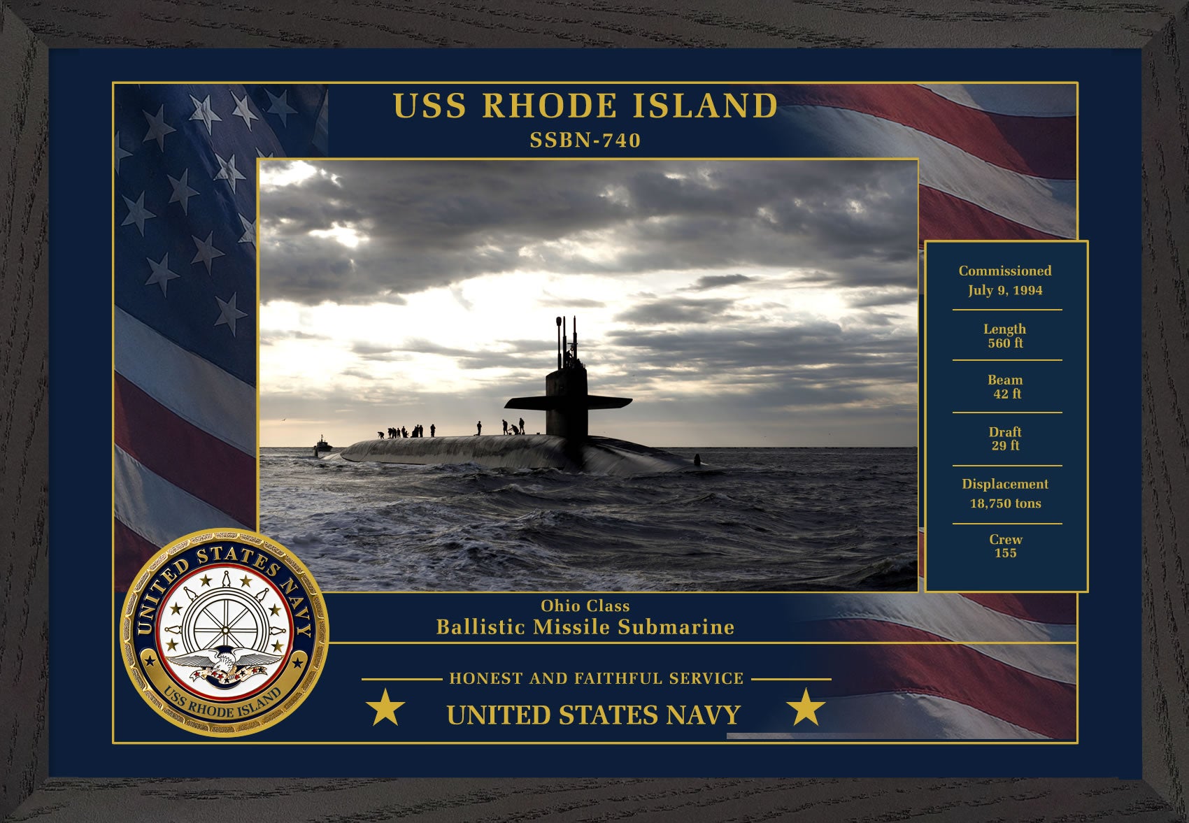 USS Rhode Island SSBN-740 Framed Patriotic Photo