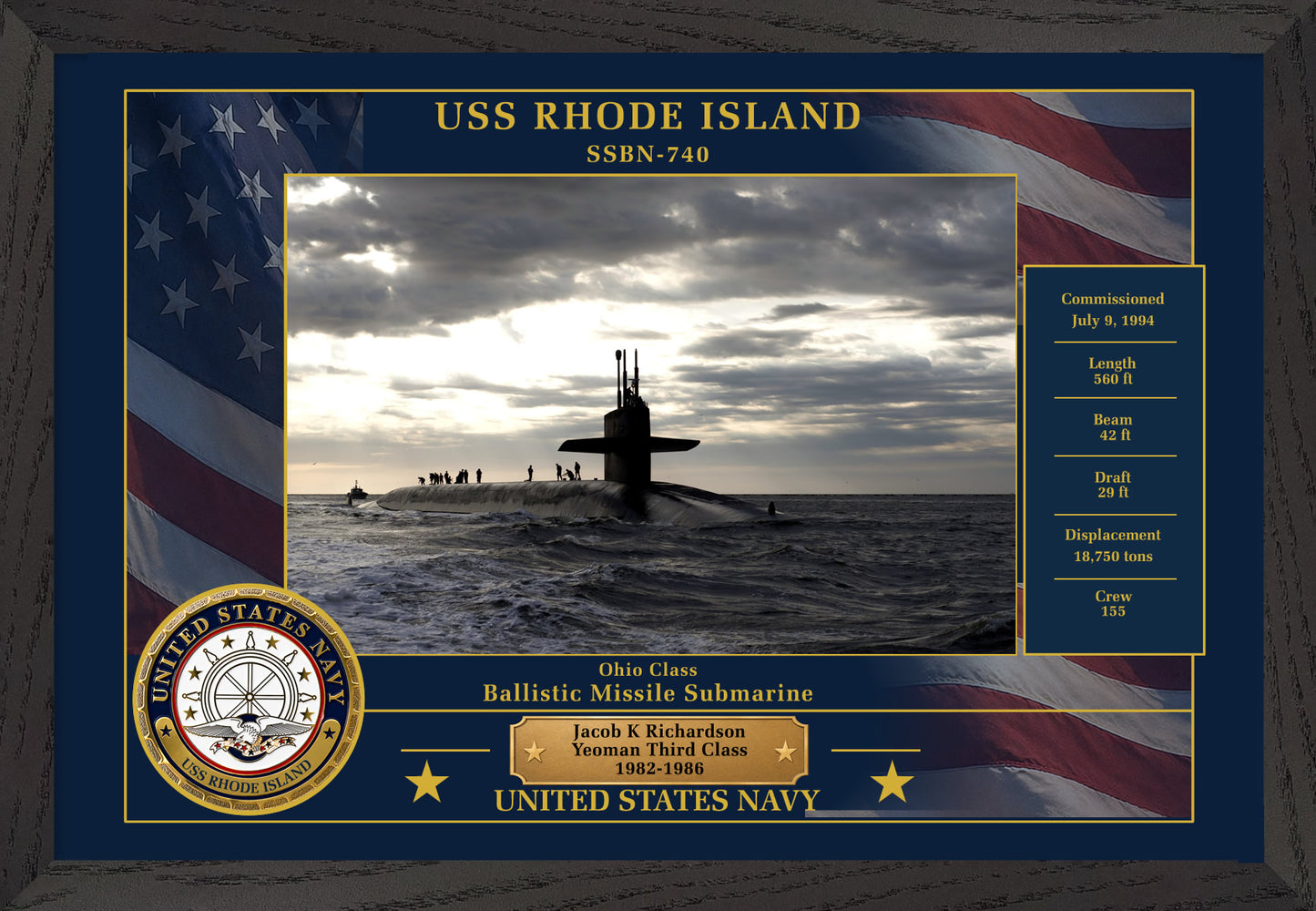 USS Rhode Island SSBN-740 Framed Patriotic Photo