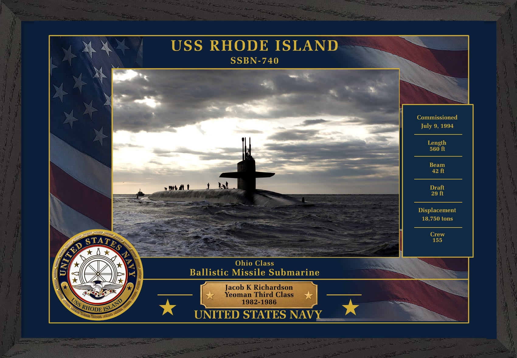 USS Rhode Island SSBN-740 Framed Patriotic Photo
