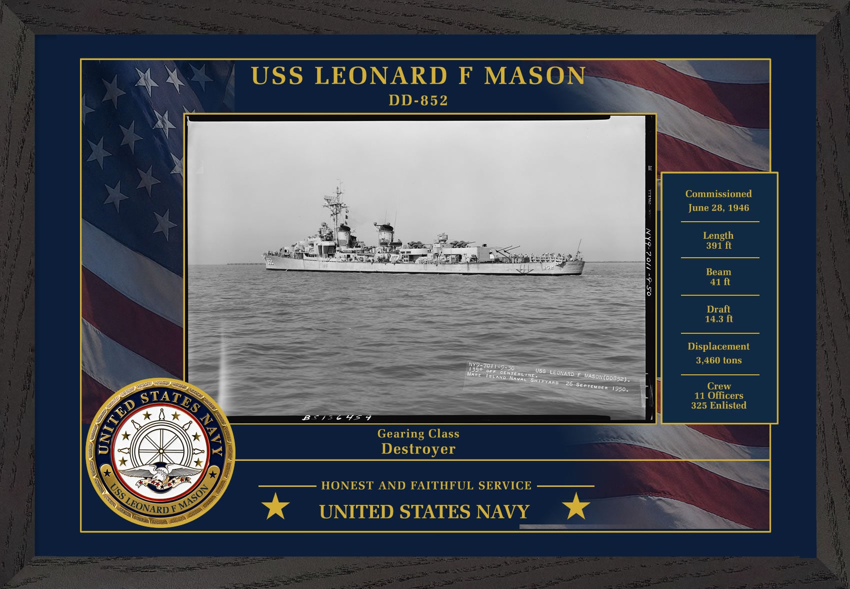USS Leonard F Mason DD-852 Framed Patriotic Photo