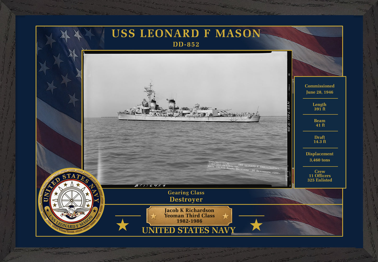 USS Leonard F Mason DD-852 Framed Patriotic Photo