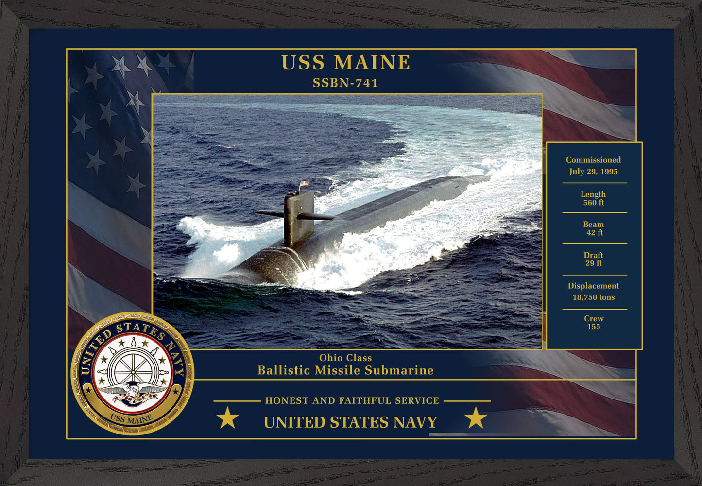USS Maine SSBN-741 Framed Patriotic Photo