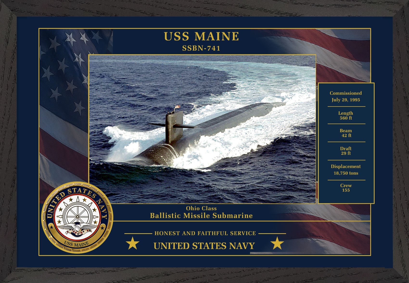USS Maine SSBN-741 Framed Patriotic Photo