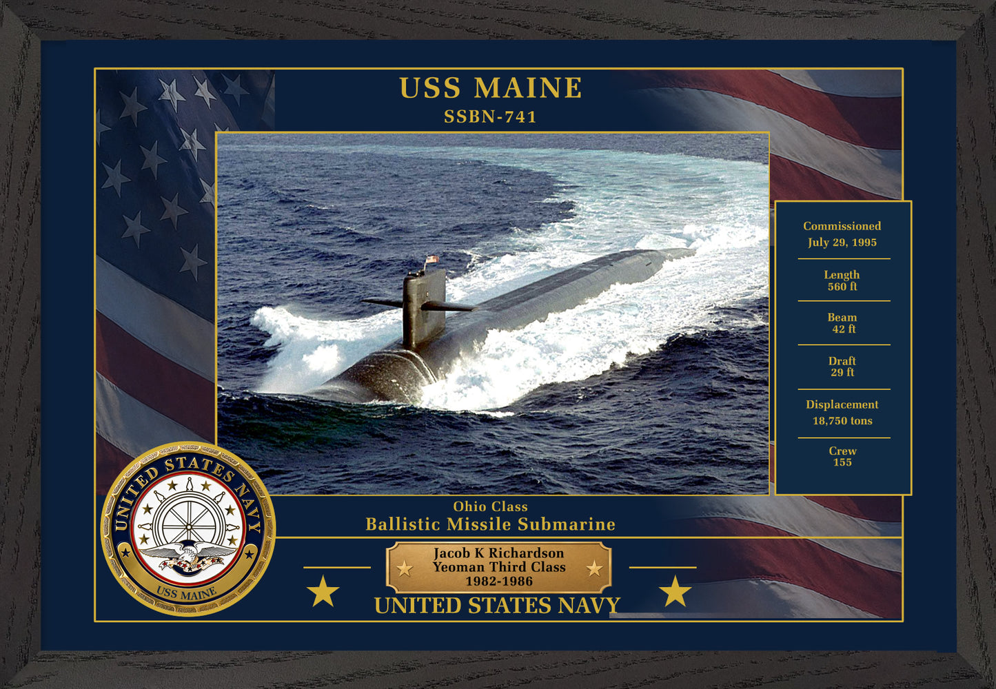 USS Maine SSBN-741 Framed Patriotic Photo
