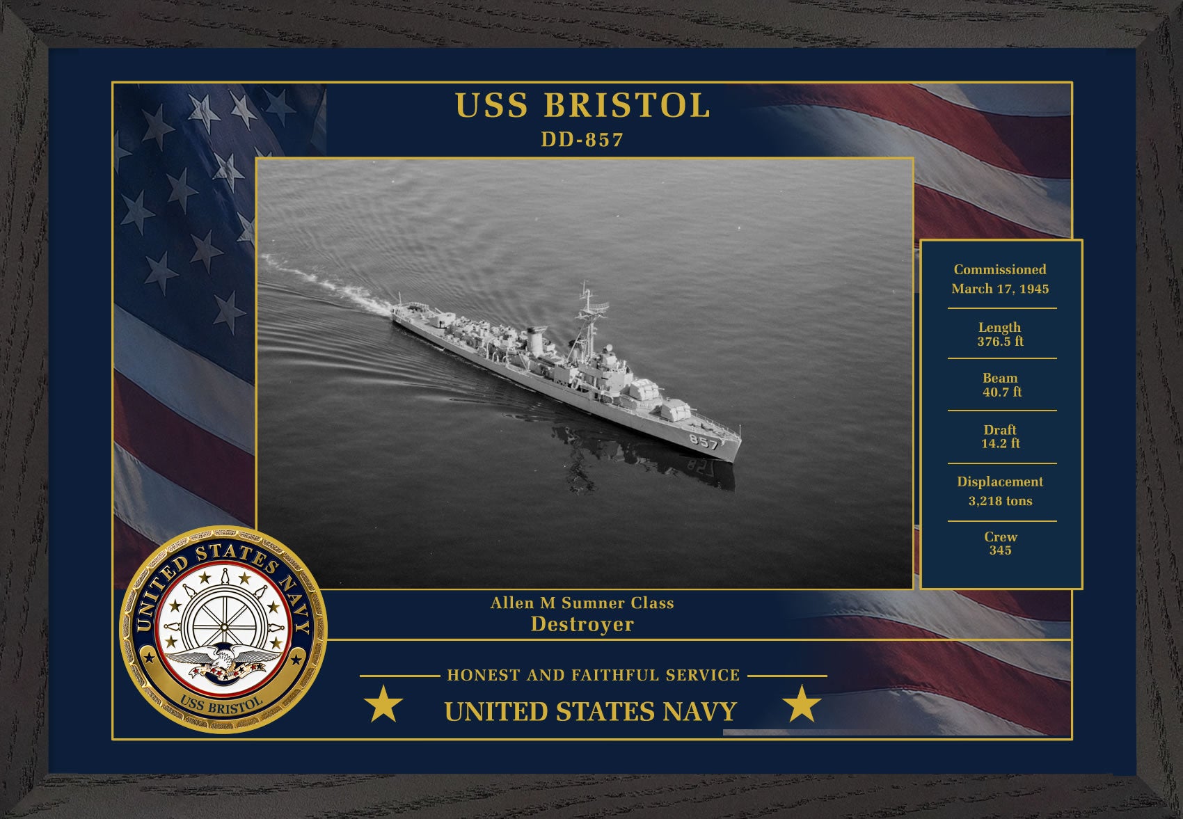 USS Bristol DD-857 Framed Patriotic Photo