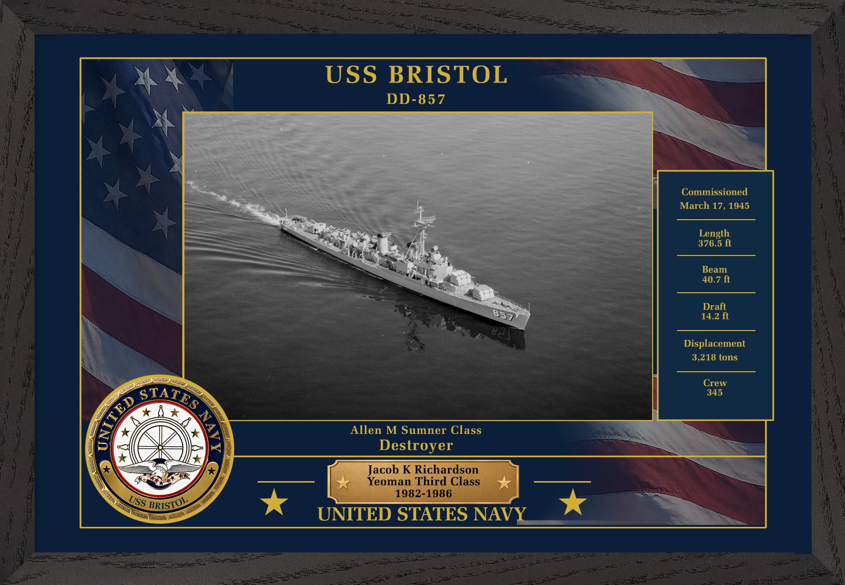 USS Bristol DD-857 Framed Patriotic Photo