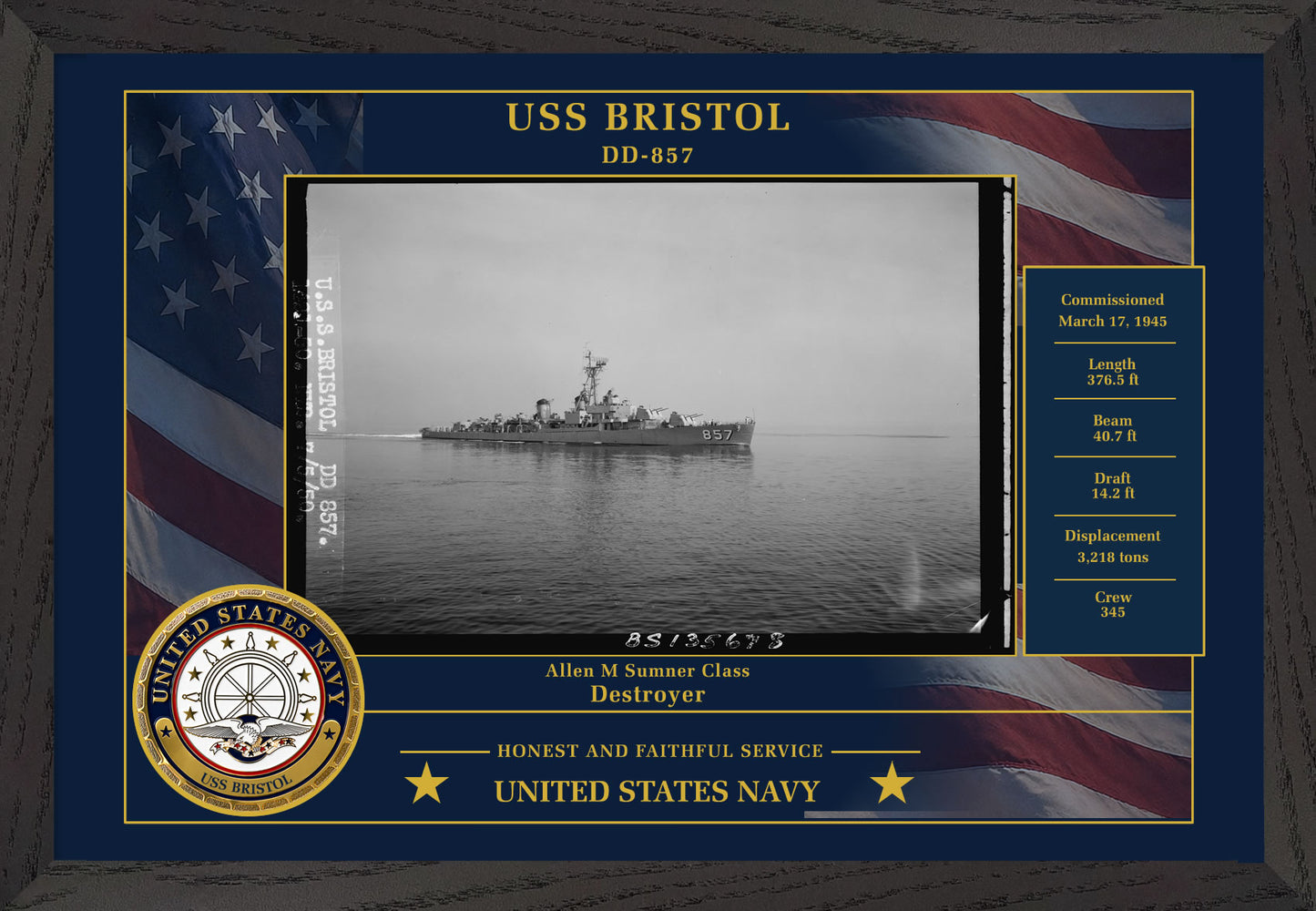 USS Bristol DD-857 Framed Patriotic Photo