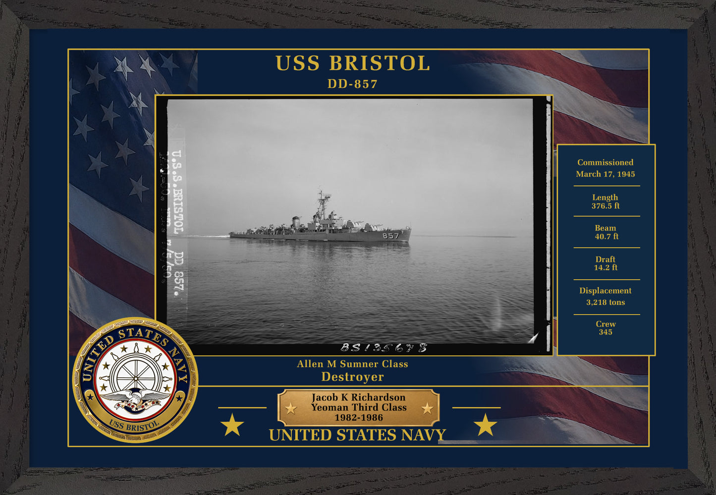 USS Bristol DD-857 Framed Patriotic Photo